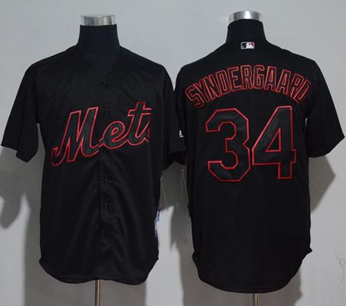 Mets #34 Noah Syndergaard Black Strip Stitched MLB Jersey - Click Image to Close